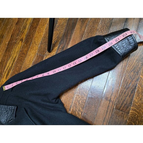 Vintage Black Wool Leather Trim Overcoat Classic - Picture 9 of 16